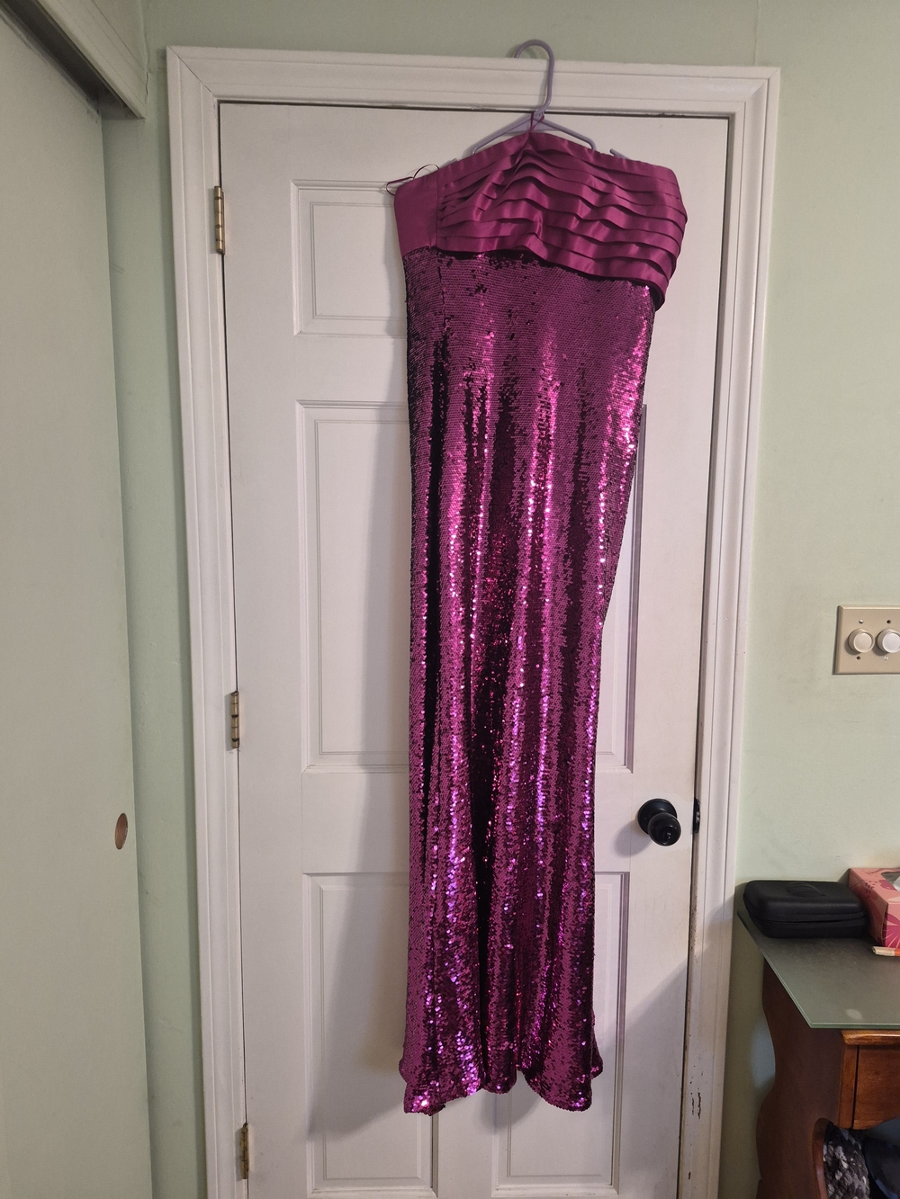 Strapless Sequin Evening Gown in Hot Pink